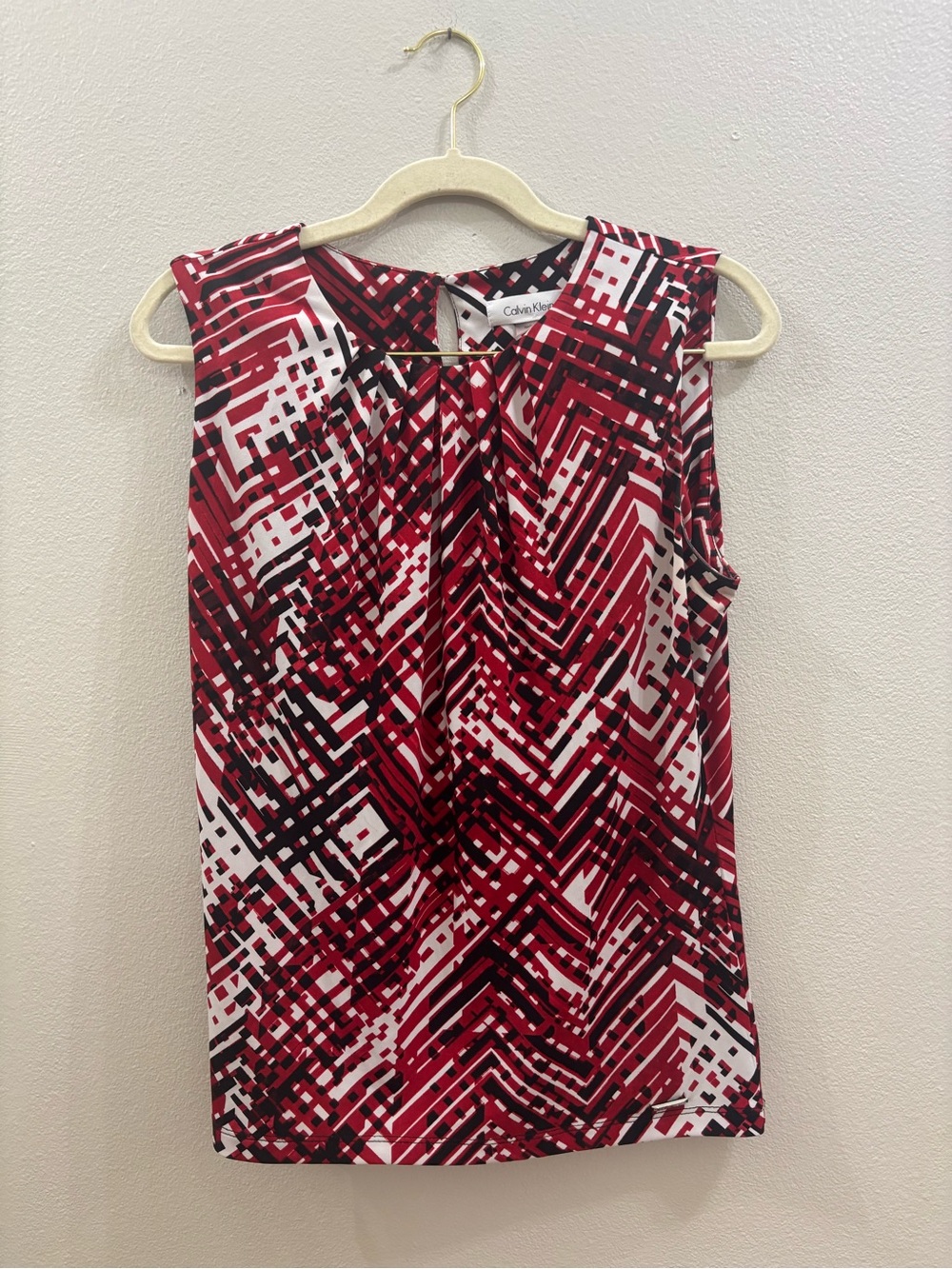 Calvin Klein Red, Black & White Geometric Sleeveless Camisole